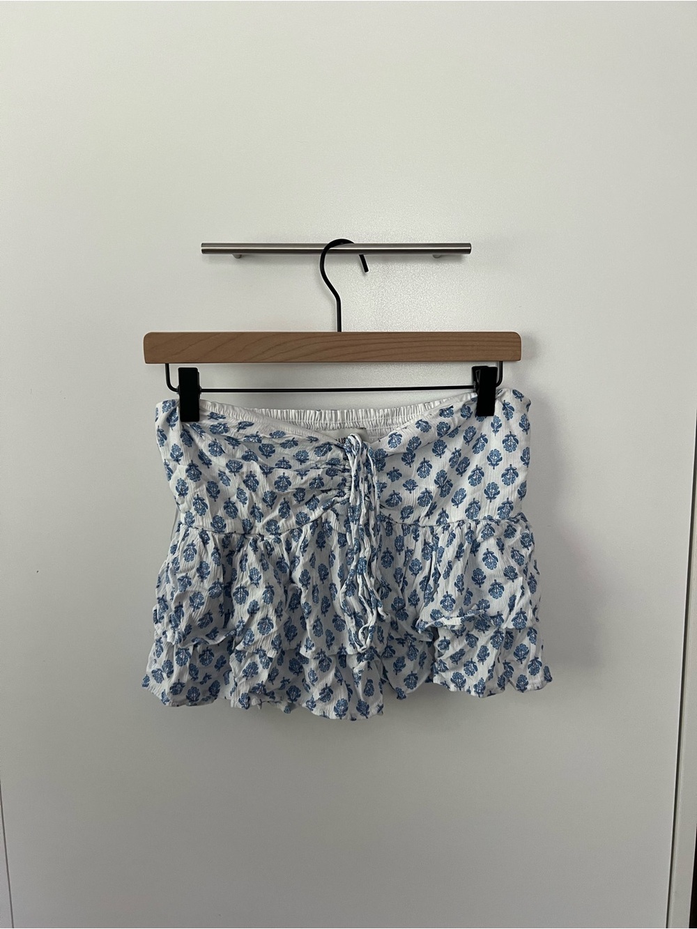Hollister White Mini Skirt with Blue Floral Print